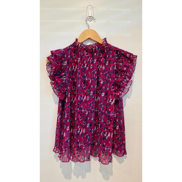 Anthropologie Frieda Pink Accordion Pleated Ruffle Top – Size Small - Picture 8 of 9